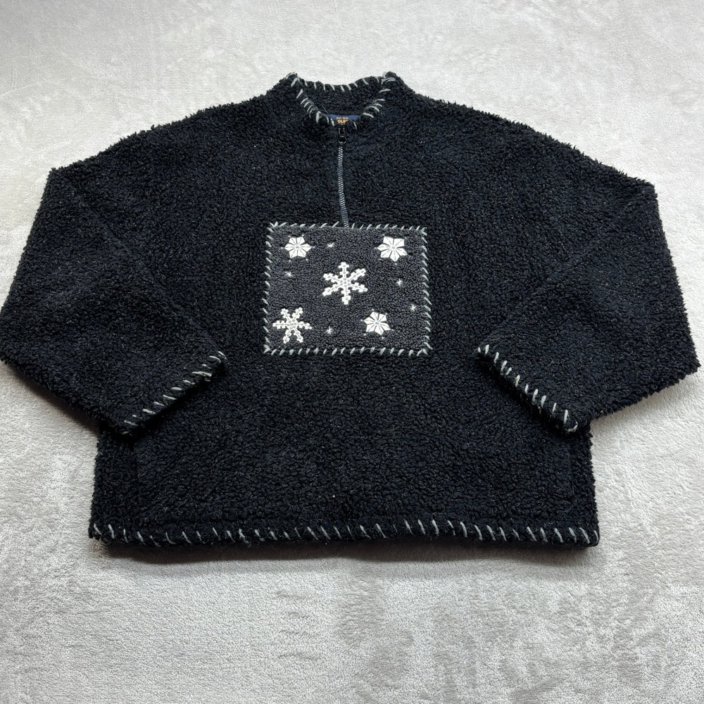 Woolrich Fleece Pullover Women XL Charcoal Snowflake Quarter Zip Gorpcore Cabin